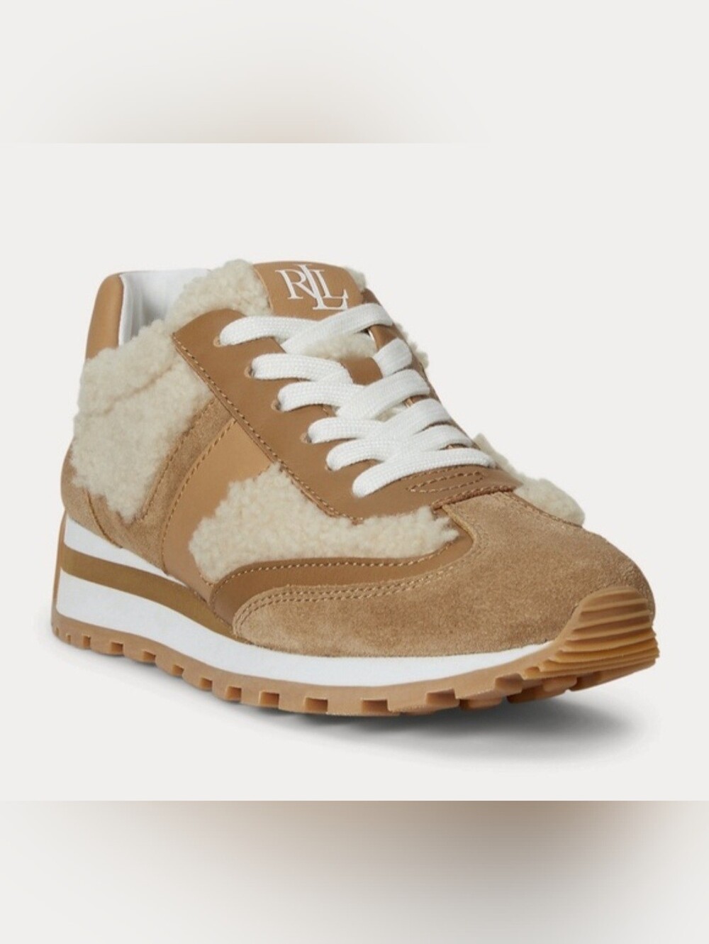 Women's Lauren Ralph Lauren Dani Shearling-Trim Suede Sneaker Natural/Camel/Buff